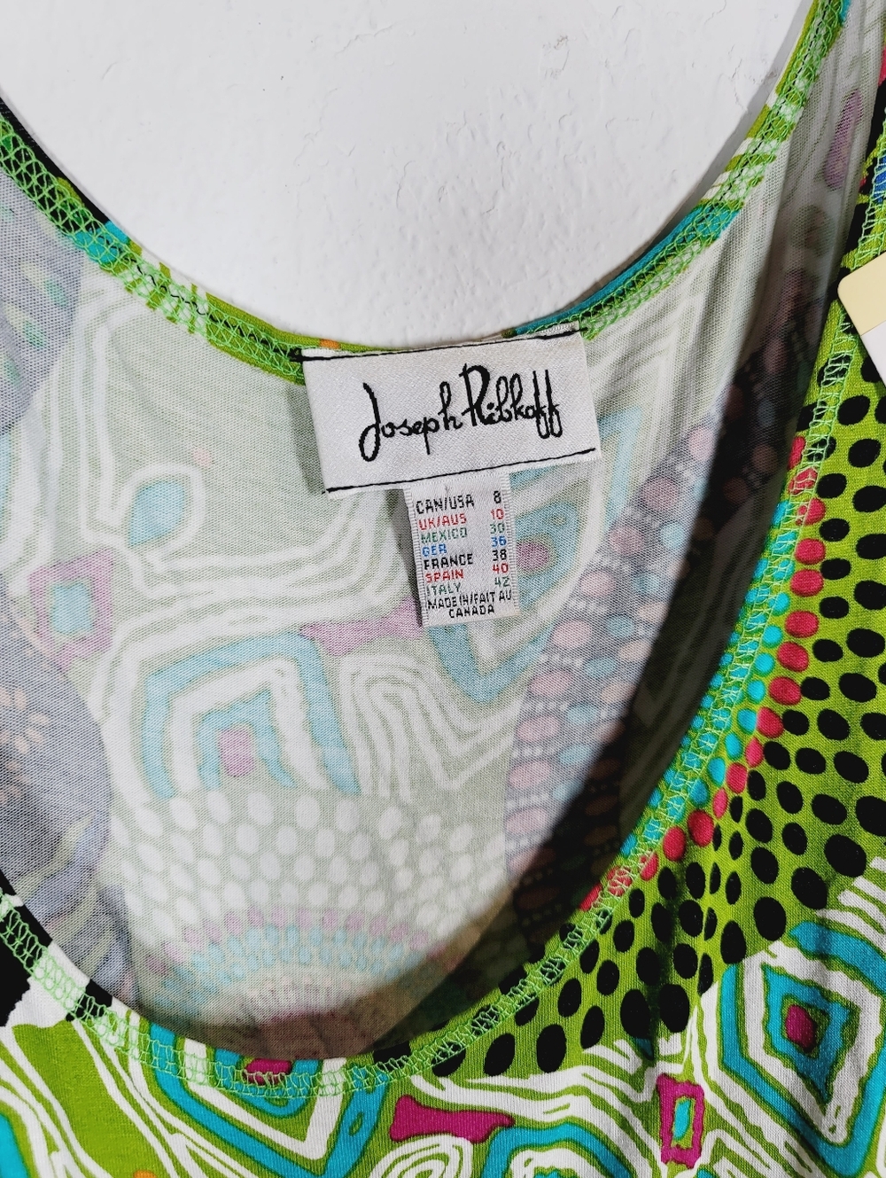 Joseph Ribkoff Green Multi-Print Sleeveless Summer Dress, Size 8 - Picture 3 of 3